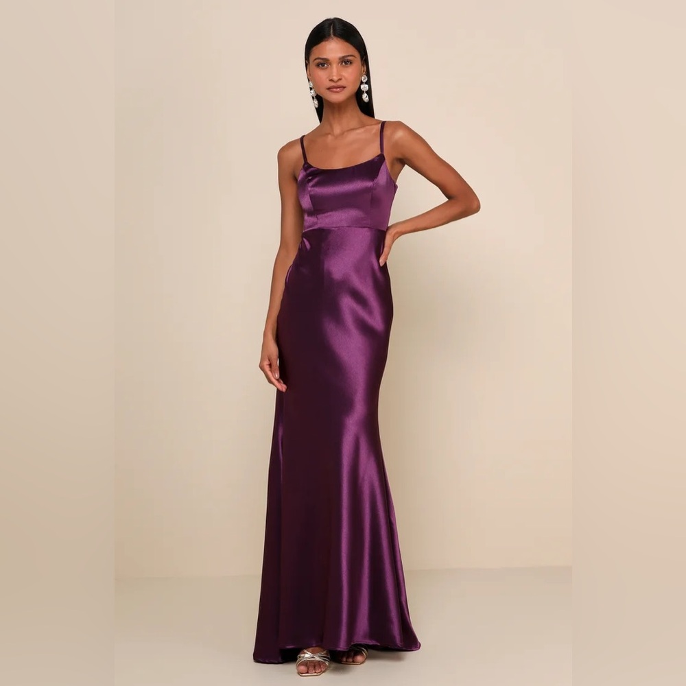 Lulu's Make You Shine Dark Purple Satin Mermaid Maxi Dress